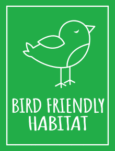 Bird Friendly Habitat Icon showing bird illustration with white sans-serif handwriting type below