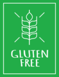Gluten Free Icon showing wheat illustration with white sans-serif handwriting type below