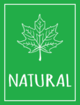 Natural Icon showing maple leaf illustration with white sans-serif handwriting type below