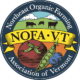 VT NOFA Logo - Black circle with white serif type and illustration of a crop field