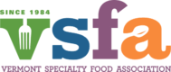 Vermont Specialty Foods Logo - Green, blue, purple, and orange serif type