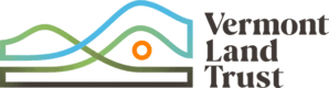 Vermont Land Trust Logo - Dark brown serif type with land and sun illustration to left